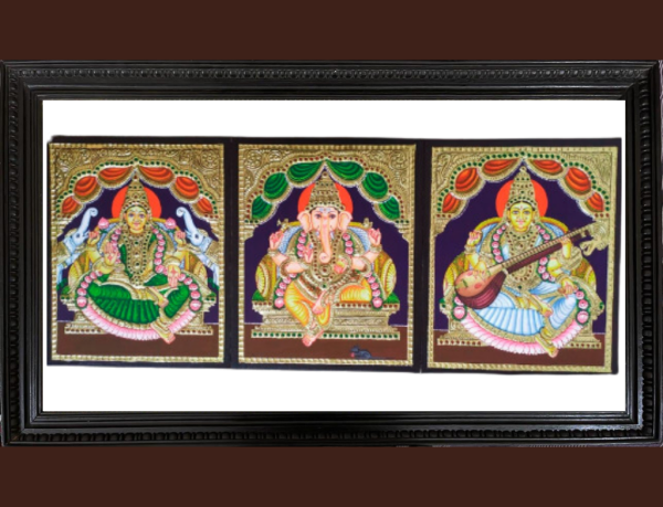 lakshimi ganapathi saraswathi tanjore painting